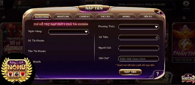 Hướng dẫn các bước nạp tiền qua ngân hàng